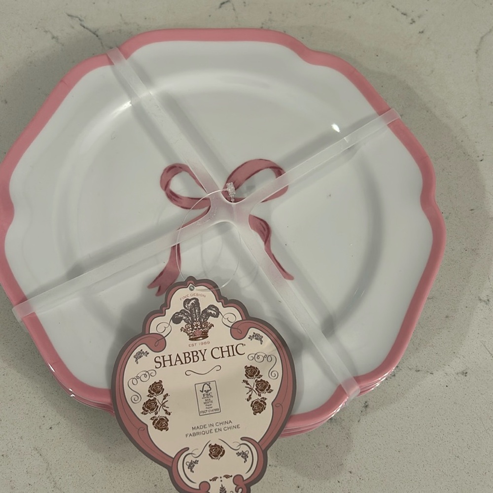 shabby Chic coquette bow melamine plates !!!  
Set of 4